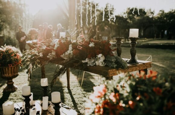 Centros de mesa florales con velas